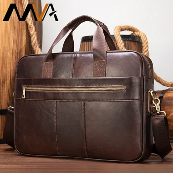 

MVA Men's Briefcase Business Men Genuine Leather Bag For Laptop 15.6 Casual Mens Designer Bag Real Cowskin Maletines Hombre 7352