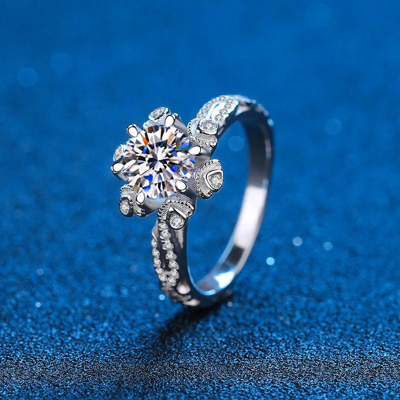 

Real Moissanite Engagement Rings For Women Brilliant Round Diamond Ring Sterling Silver Proposal Engagement Wedding Band Rings