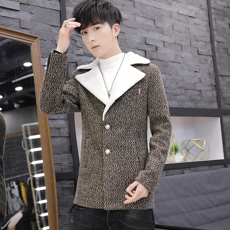 

2020 New Style Men Mid-length Wool Berber Fleece Turn-down Collar Coat Youth Spring And Autumn New Products Coat
