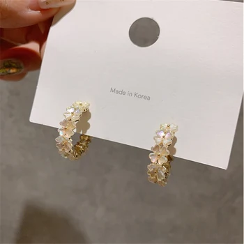 

MENGJIQIAO New Arrive Elegant Cute Shell Flower Hoop Earrings For Women Geometric Circle Boucle d'oreille Jewelry Gifts