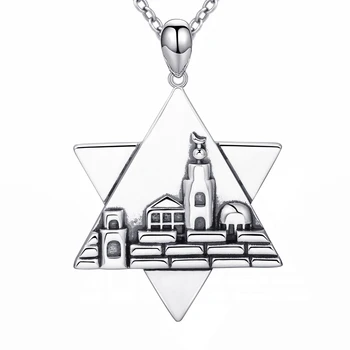 

925 Sterling Silver Jerusalem Charm the Star of David and the Dave Pagoda Pendant Necklace with Oxidation the Wall Jewelry gift
