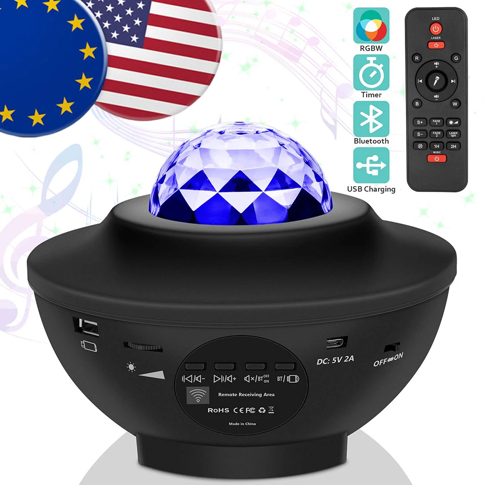Светодиодный проектор Звездная ночь музыкальный Bluetooth водяной волны 21 режим