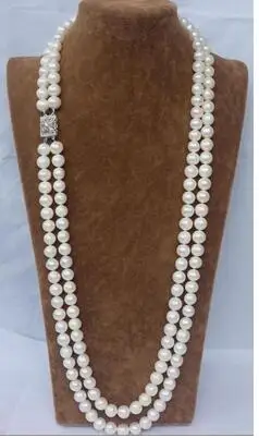 CHARMING NATURAL 2 ROW 9-10MM WHITE AAA++ AKOYA SOUTH SEA PEARL NECKLACE 24