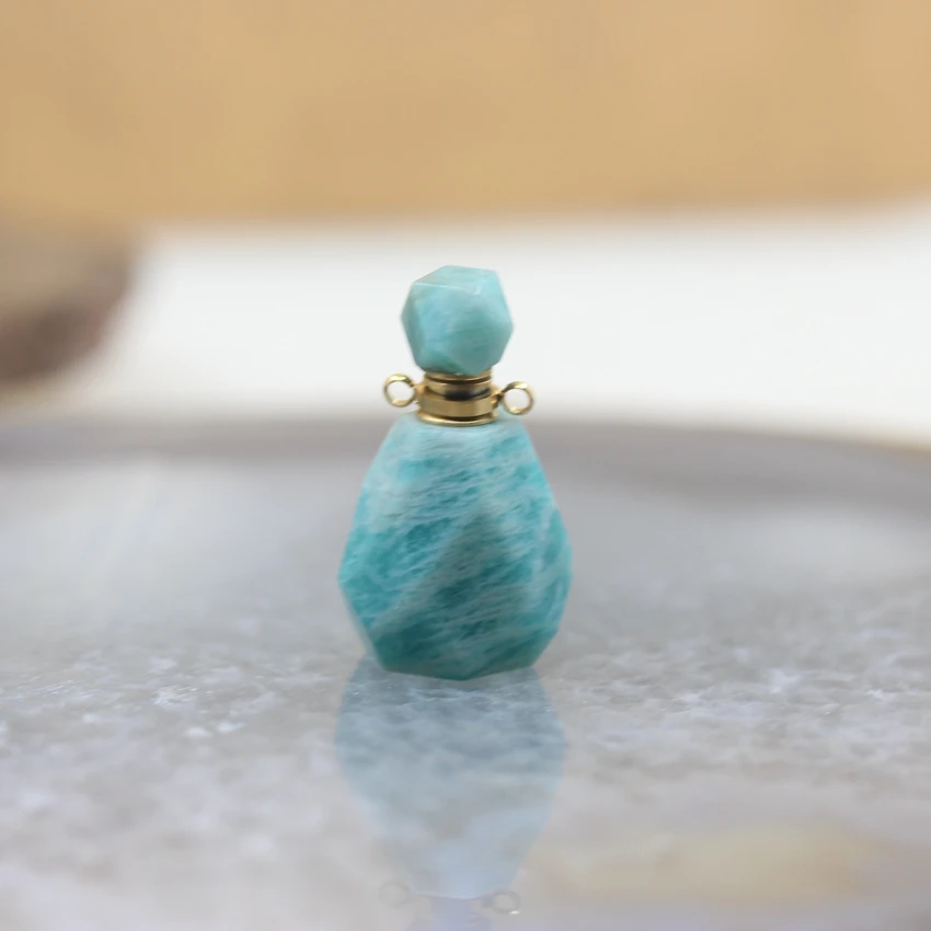 Cut Agates Jaspers Lapis флюорит эфирное масло диффузор флакон подвески, драгоценные камни камень флакон духов ожерелье талисманы женские ювелирные изделия - Окраска металла: Amazonite