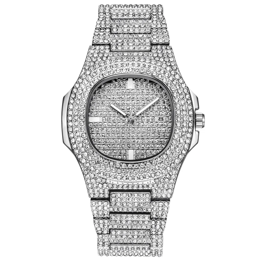 free dropshipping new 2020 ICE-tone bling diamond watch for men silver stainless steel band mens watches (19)