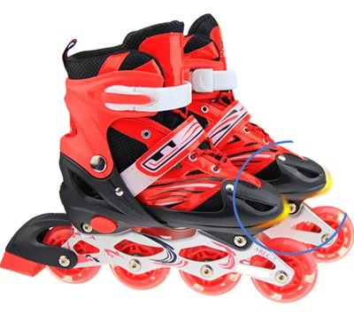 1 пара детская роликовая обувь для катания на коньках Регулируемая моющаяся дышащая мигающая полиуретановая обувь для подростков - Цвет: Red L EUR 38-41