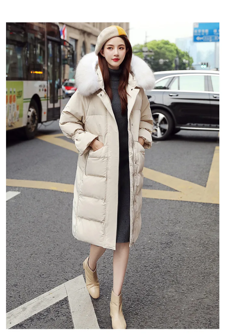 Fashion Mid-length down Feather Cotton-padded Clothes Women's Winter New Style Korean-style Casual Large Fur Collar Thick o