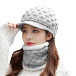 Sparsil Women Winter Knitted Beanie Hat Female Outdoor Warm Windproof Thick Face Mask Girl Neck Protection Ring Scarf+Cap Set