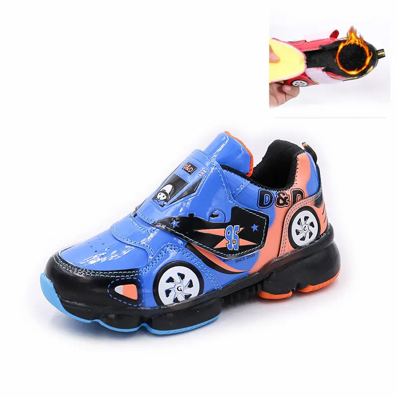 blue with plush Детская светящаяся обувь с подсветкой, размер 24-33, детские мальчики девочки светящиеся кроссовки, дышащие детские кроссовки красного цвета - Цвет: blue with plush