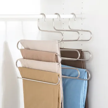 

Multi-Purpose S Type Pant Rack Multi-functional Anti-slip ku gua Household Wardrobe Storage Hanger to Hang Pants Shelf