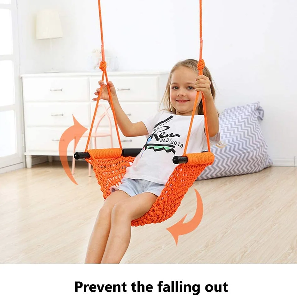 JKsmart Swing Seats for Kids Heavy Duty Rope Play Secure Children Swing Set,Perfect for Indoor,Outdoor,Playground,Home,Tree,with Snap Hooks and Swing Straps,440 lbs Capacity，Orange Patent Pending 
