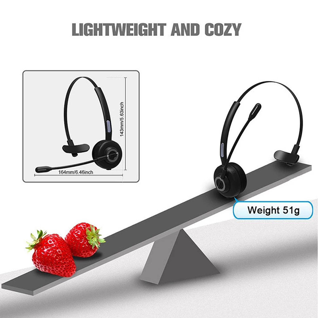 M97 Bluetooth 5 0 Headset Wireless Earpiece with Microphone Over The Head Headphones with Noise Cancelling