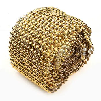 

10 Yards 12 Rows 9mm Half Round Gold Rhinestone Mesh Trim ABS Plastic Punk Style Trimming Sew On For DIY Craft Jewelry Decor