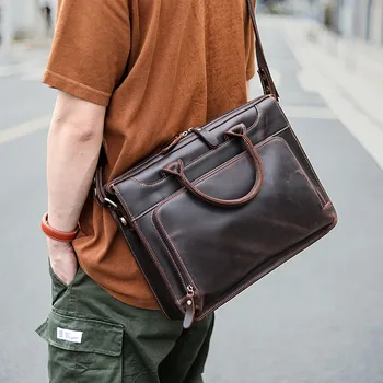 

Full Grain Leather Men's Briefcase Laptop Bag Mens Leather Business Bag Genuine Leather Briefcase Mens Shoulder Bags