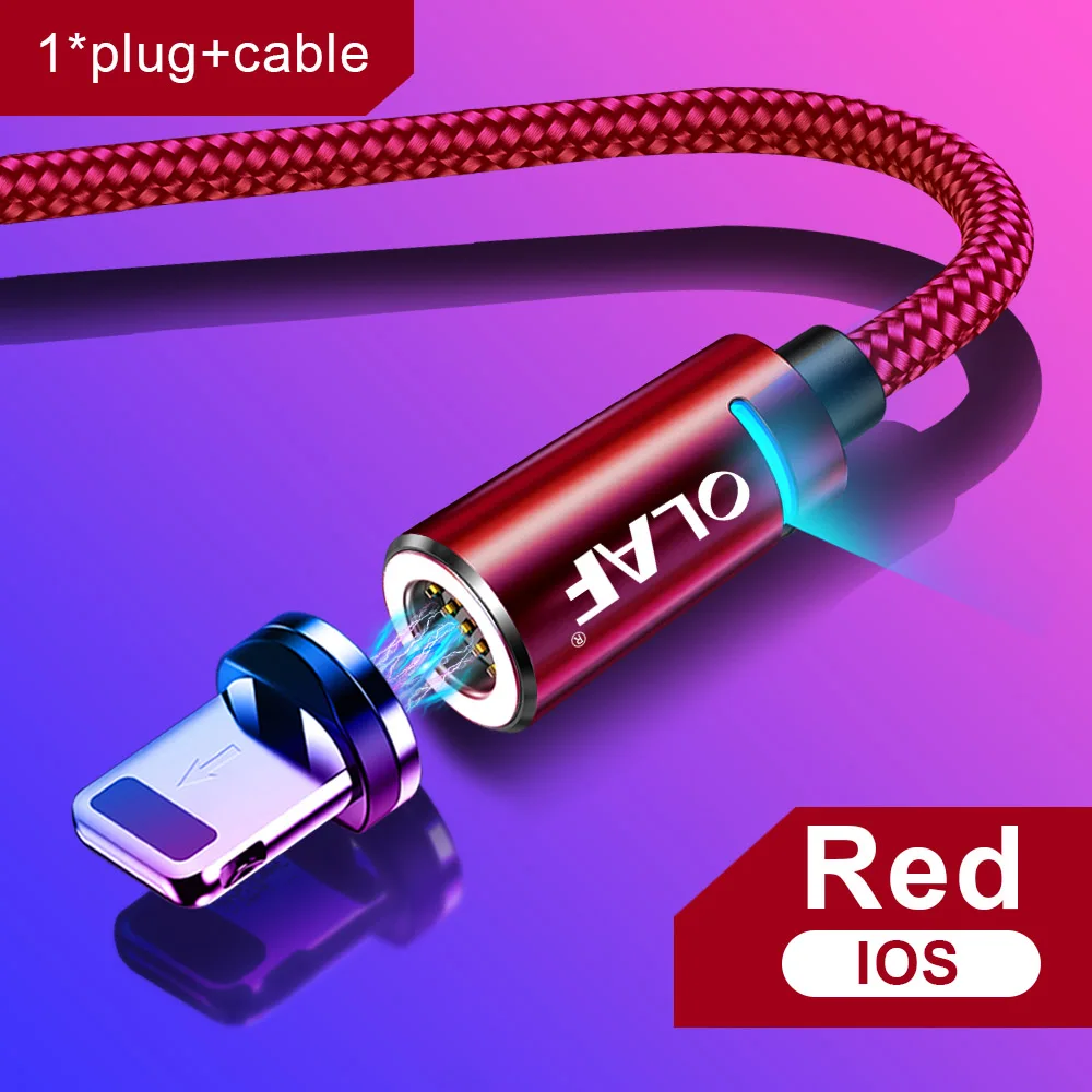 Олаф 2 м Магнитный кабель Micro usb type C для iPhone кабель освещения 1 м 3A провод для быстрого заряда type-C Магнитный кабель для зарядки телефона - Цвет: Red IOS