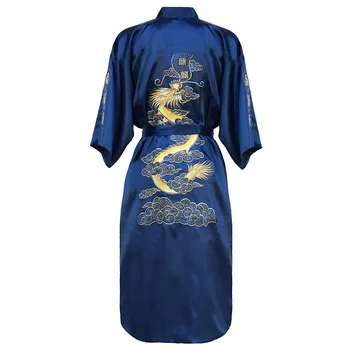 

Exquisite Embroidery Dragon Men Kimono Robe Gown Wedding Robe Summer Casual Half Sleeve Sleepwear Bath Gown Soft Homwear Pajamas
