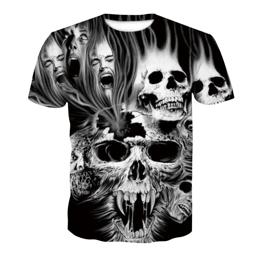2020 New Style Piles Skull Rock 3D t shirts Mens Punk Printed black shirt Print T Women/Men Summer Streetwear Tops | Мужская одежда