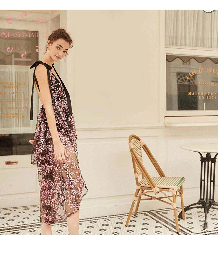 EASYSMALL For love lemons, женское платье, расшитое блестками, цветочное на лямках, высококачественные вечерние уличные платья без рукавов с высокой талией