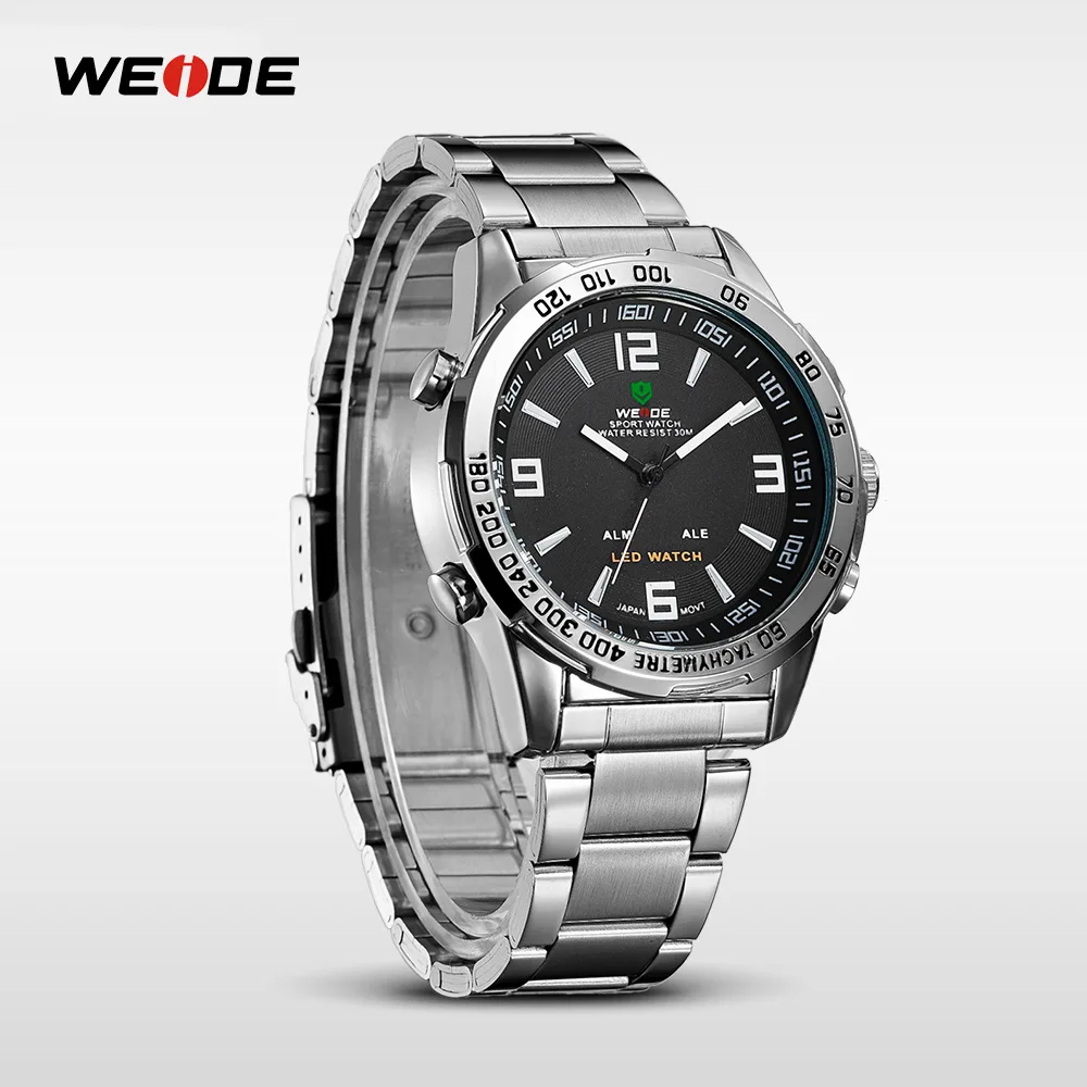 Buy WEIDE Men s Digital Display Quartz Movement Auto Date Business Black Dial Wristwatch Waterproof Clock Military Relogio Masculino