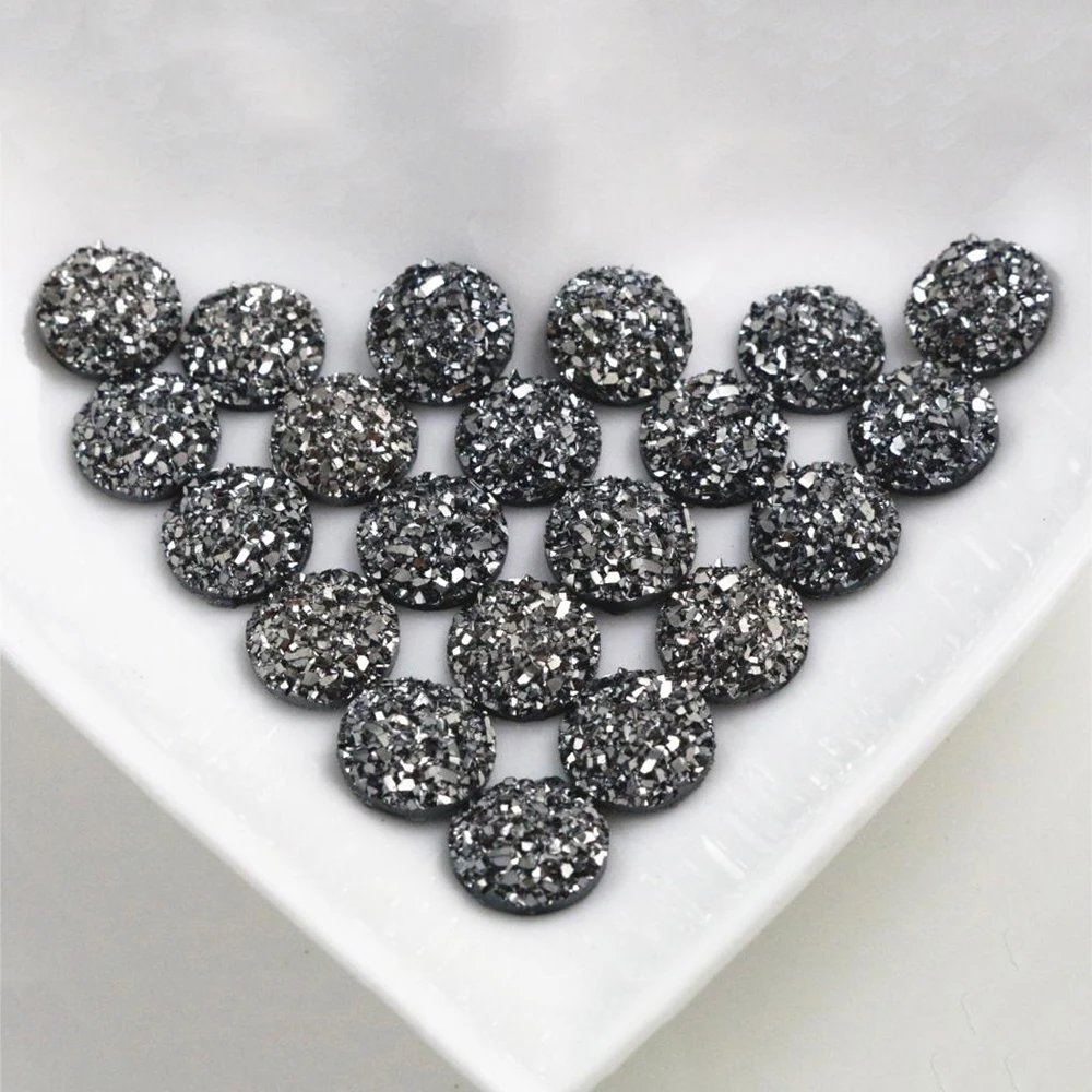 

New Fashion 10mm 40pcs Gun Black Colors Natural ore Style Flat back Resin Cabochons For Bracelet Earrings accessories-O2-08