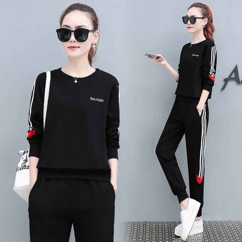 

Long Sleeve Trousers Two-Piece Set WOMEN'S Suit 2019 Spring And Autumn New Style Loose And Plus-sized Hoodie Fashion Casual Spor
