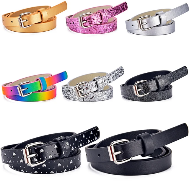 Glitter Children Belt Boys and Girls Brand Imitation PU Leather Adjustable Belts  Waistband with Pin Buckle