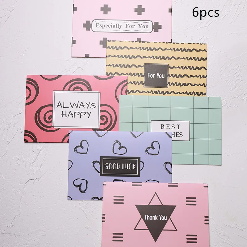 

6pcs imple Greeting Card Creative DIY Birthday Greetings Small Card Thank You Message Card With Envelope