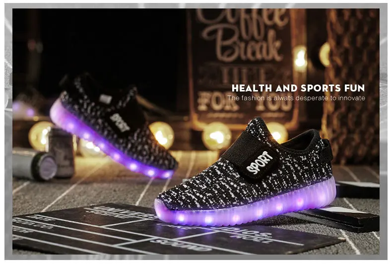 Детская обувь со светодиодной подсветкой usb зарядка светящиеся кроссовки мальчики девочки светящиеся кроссовки Детские липучки красовки с подсветкой обувь