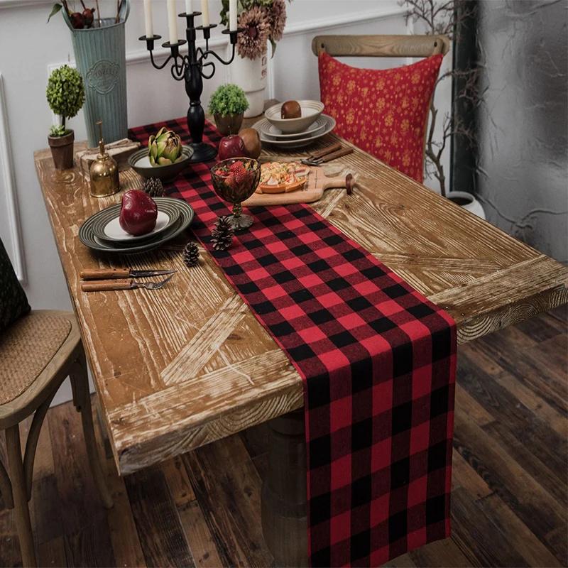 

30x180cm Buffalo Plaid Burlap Christmas Table Runner Napkin Christmas Table Decoration Lumberjack Themed Birthday Party Decor