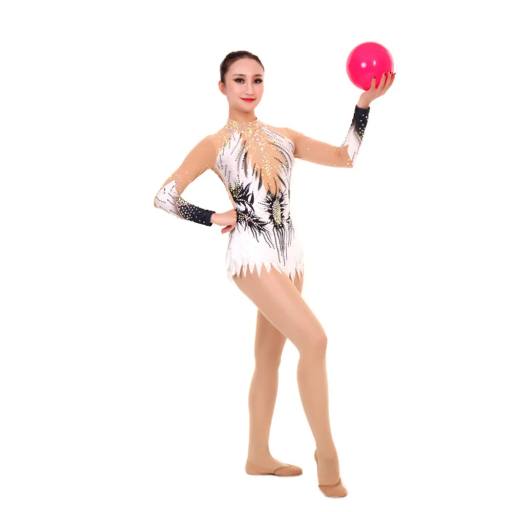Женские трико для художественной гимнастики для девочек, костюм для выступлений, художественная форма для гимнастики, с длинными рукавами, черно-белая полоса