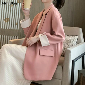 

Blazers Womens Newest Spring Elegant Chic Vintage Pure Lady Tops Oversize Double Breasted Pockets Korean Style Work Wear Suits