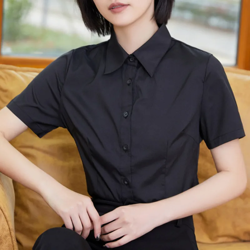 Fashion Woman Blouses 2022 V-neck Short Sleeve Solid Work Shirts Tops Pretty and Cheap Women's Blouse OL White Female clothing