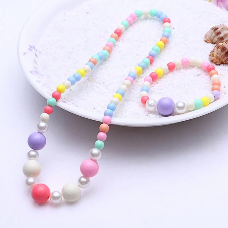 

Candy Color Handmade Children Beads Jewelry Set Baby Child Kids Simulated Pearl Necklace Bracelet Set Gift For Child