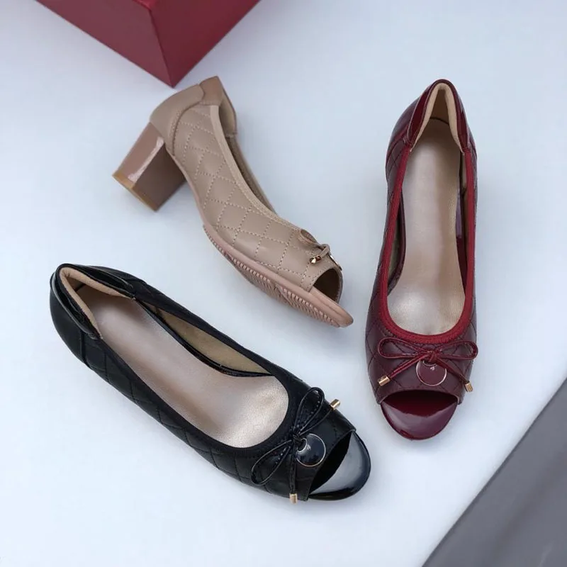 

Spring and summer new fish mouth bow rhombus shallow mouth thick with sexy comfortable simple wild platform sandals women