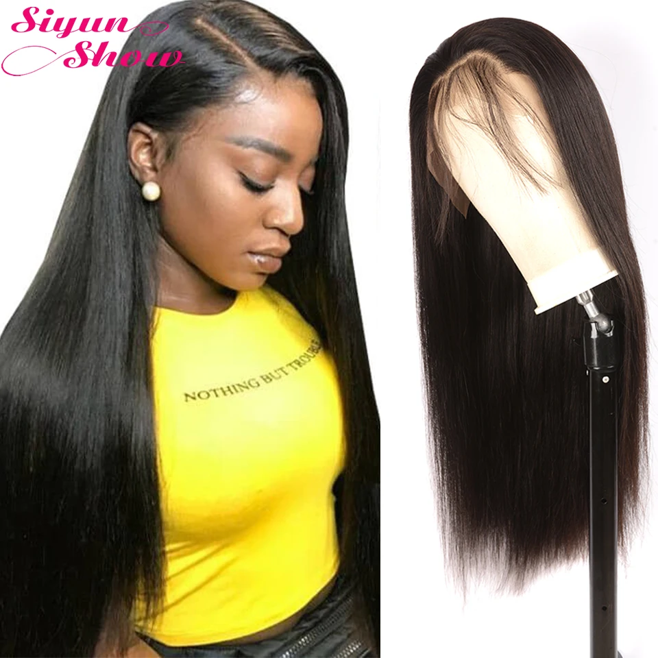 Siyun Show парики из натуральных волос на кружеве 180 плотность прямые волосы Remy фронтальный бразильский парик предварительно выщипанные с