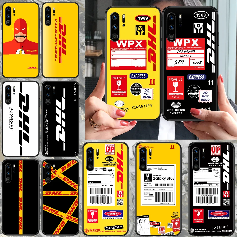 

DHL Label logo Phone case For Huawei P 9 Smart 10 20 30 40 8 Lite Mini Z 2019 Pro black hoesjes 3D back pretty Etui silicone