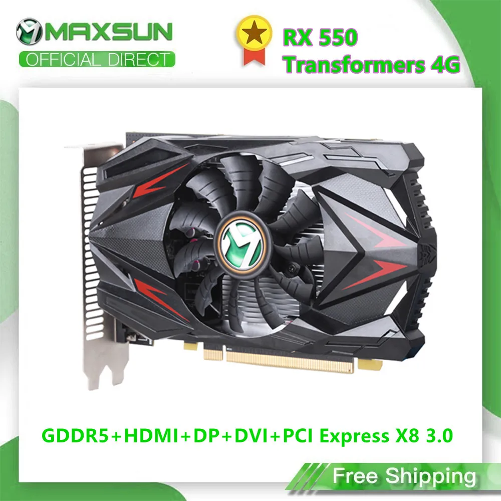 Best Deal MAXSUN Full New AMD Radeon RX 550 Transformers 4G GDDR5 14nm Computer PC Gaming Video DP+DVI 128Bit Graphics Card GPU