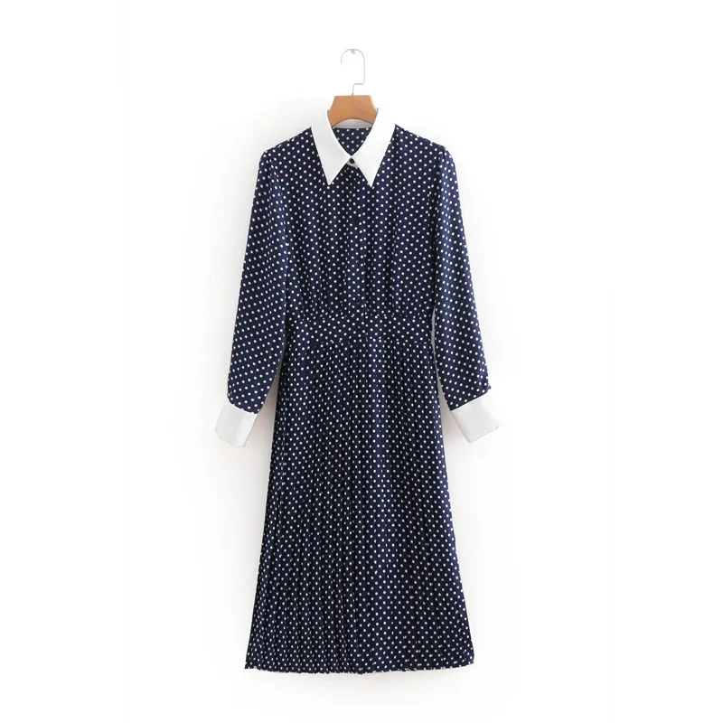 

2018 Autumn Europe And America Women's Dress Dotted Joint Long-sleeved Dress 9333