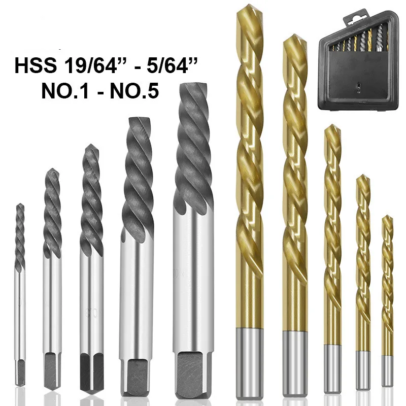 

High quality Fractured Screw Remover Five Removers + Five Drill Bits Combination Set Fractured Screw Remover dent puller