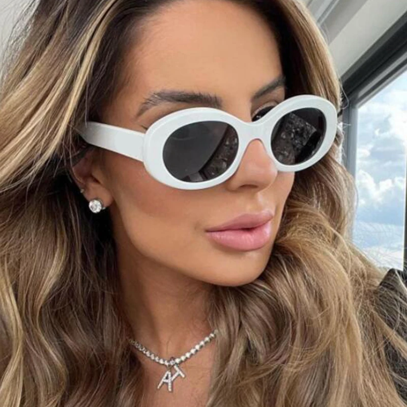 Gafas de sol ovaladas blancas de diseñador de lujo para mujer, lentes de sol de moda de plástico con montura pequeña, redondas, Retro, de sol|Gafas sol mujer| - AliExpress