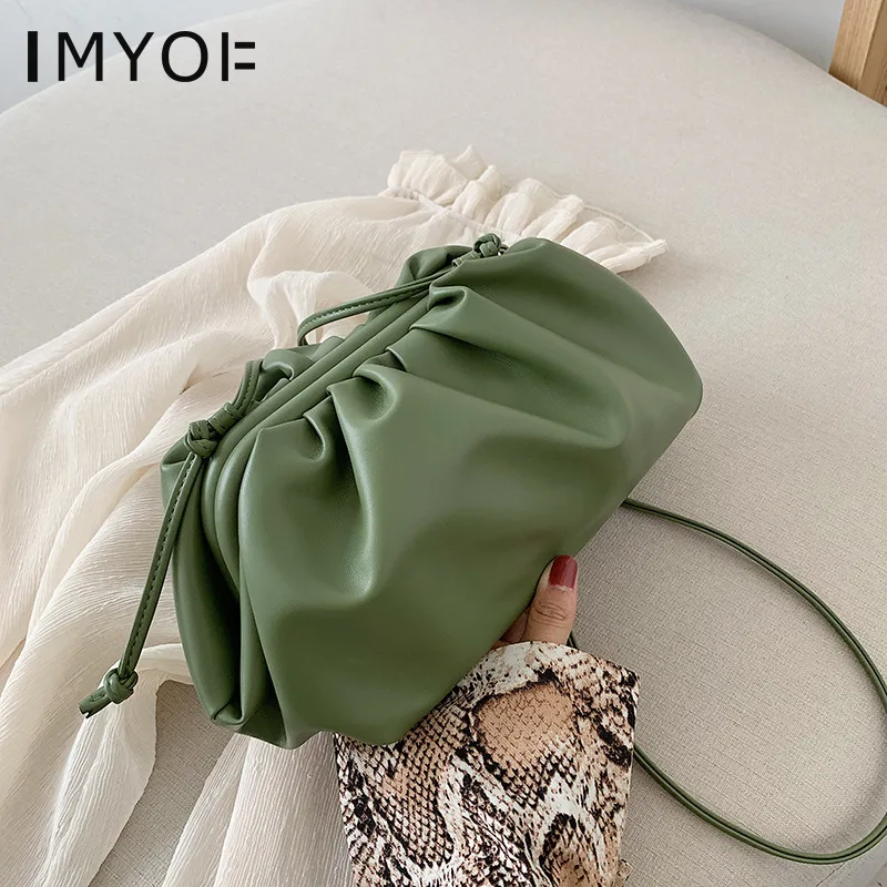 

New Fold Hobos Women's Handbag Soft PU Leather Ladies Small Messenger Bag Solid Color Fashion Female Party Evening Clutch Purse