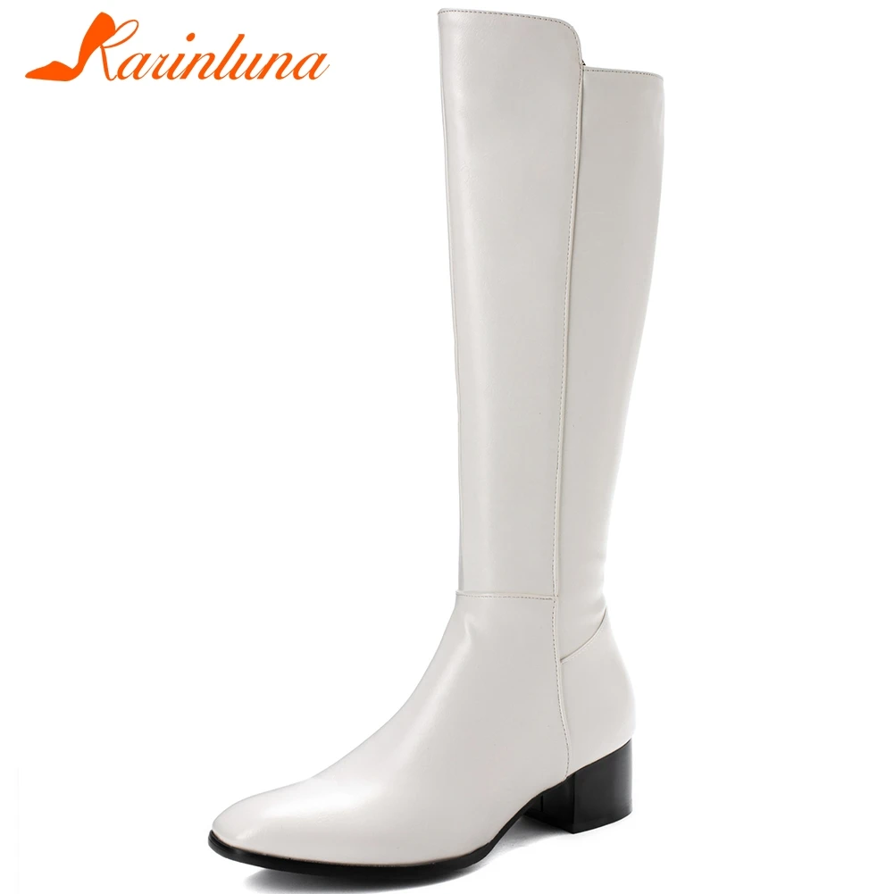 

KARINLUNA New Fashion Lady 2020 OL Zipper Black Cool Boots Causal Square Heel Boots Women Elegant Mid Calf Shoes Woman