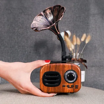 

Retro speaker Bluetooth Speaker Portable Mini Wood Wireless Subwoofer Loudspeaker Gramophone Outdoor Speaker support TF FM Radio