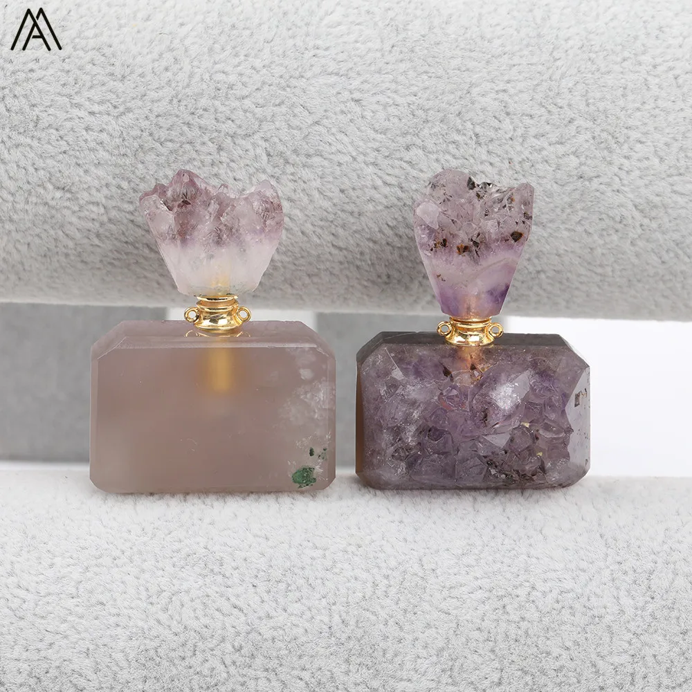 Amethysts Quartz Прямоугольная натуральная аметистская кварцевая подвеска в виде бутылочки парфюма с золотыми медными Цепочками Ожерелье для женщин EF-DG-63AMGE - Окраска металла: Amethysts Quartz