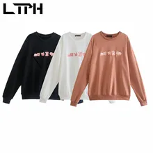 

LTPH Korean fashion oversized sweatshirts women O-Neck pullovers cartoon piggy embroidery loose long sleeve top 2021 autumn new