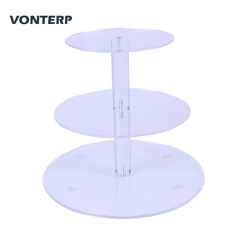

HMROVOOM 1PC Transparent 3 tier acrylic cupcake stand Clear Acrylic Cupcake holder 3 Tier Round(4" between 2 layers)