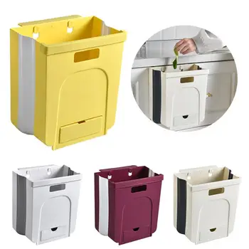 

4 Colors Wall-hanging Trash Can With Small Drawer For Kitchen Cabinet Door Collapsible Trash Bin Garbage Can Home Kitchen Tools