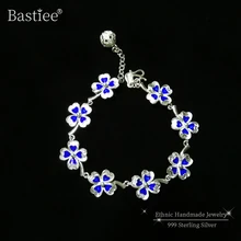 Цветок клевера, серебро 999 пробы, браслет для женщин, перегородчатая эмаль, роскошные ювелирные изделия, бохо, ручной работы, синие браслеты для женщин, винтажные