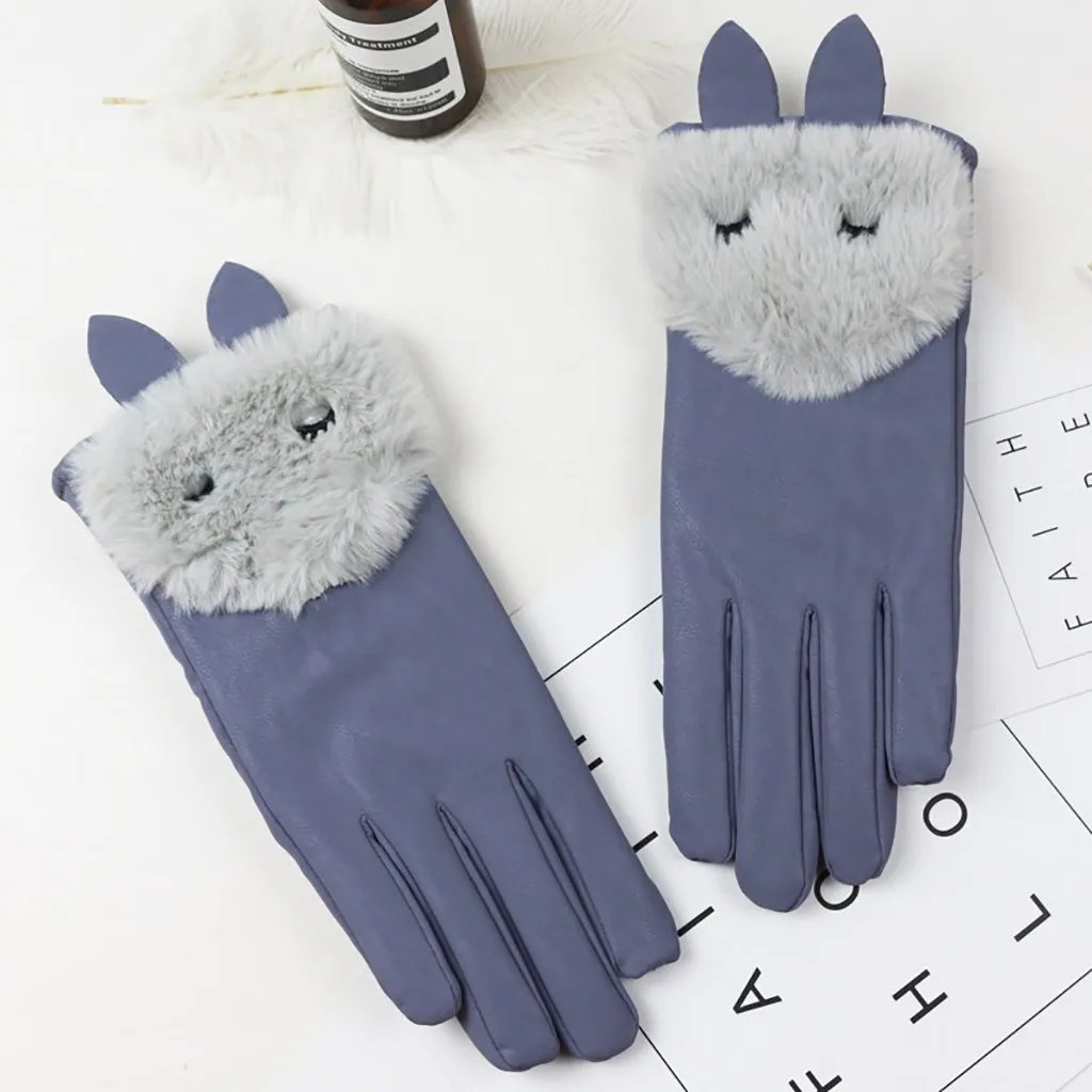 Зимние перчатки с украшением в виде кролика, зимние противоскользящие перчатки с мягкой подкладкой, перчатки для женщин# YL5