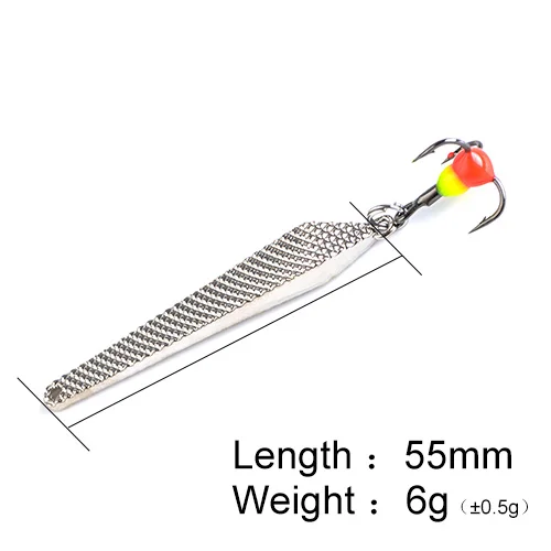 FTK 1 шт. приманка для подледной рыбалки ложка Спиннер зима 55 мм/6 г золотистый, серебристый, металлический рыболовный наживка Тройной крюк жесткие приманки для форель Щука - Цвет: silver